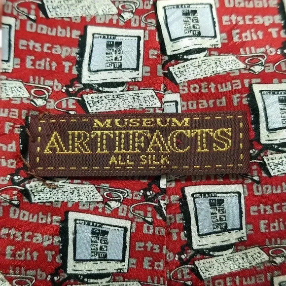 {Museum Artifacts} Computer Desktop Keyboard and Mouse Print Tie - Picture 6 of 7